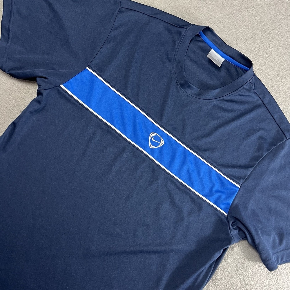 Vintage Nike Total 90 T shirt Center Logo stripe S Embroidered Blue Dri Fit